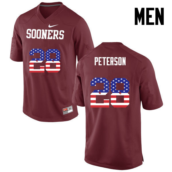 Oklahoma Sooners #28 Adrian Peterson College Football USA Flag Fashion Jerseys-Crimson